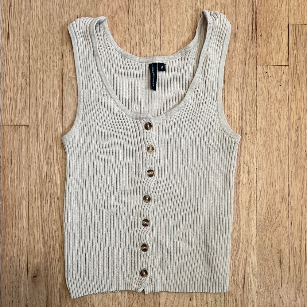 moon & madison Neutral Ribbed Button-Front Tank